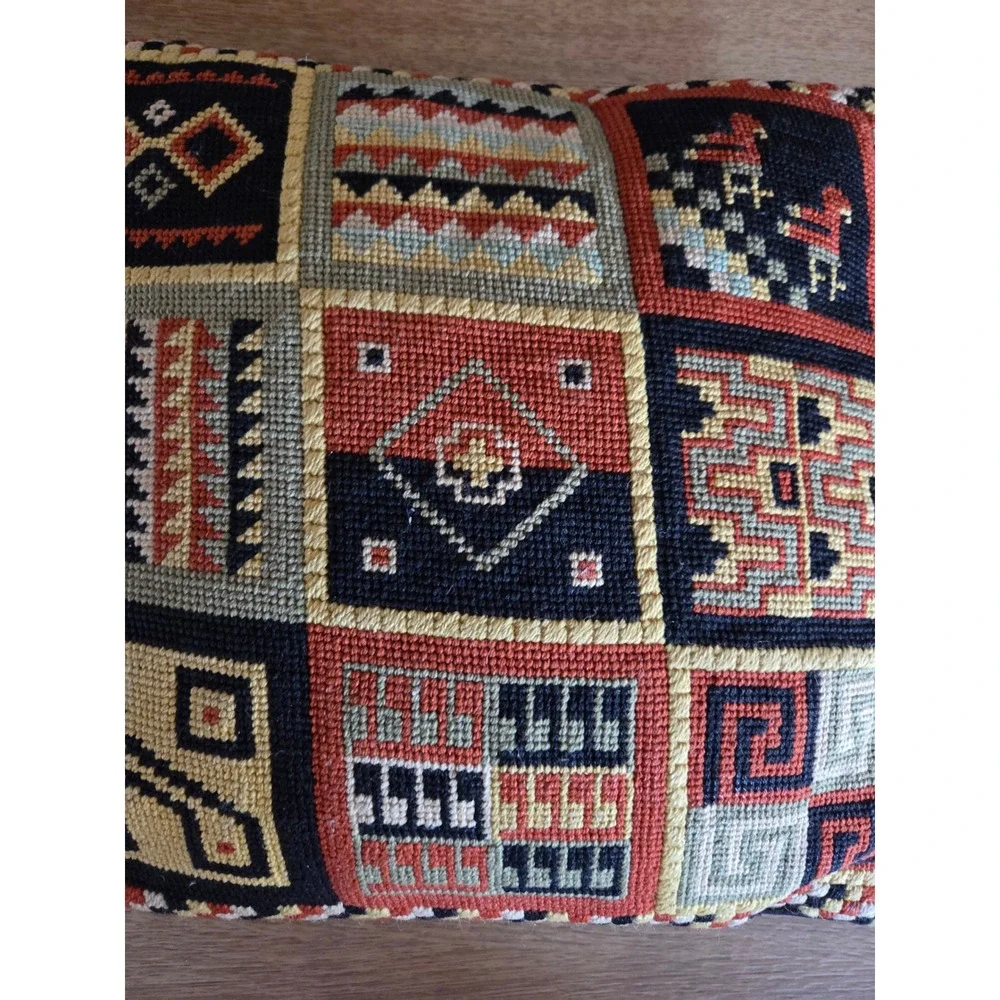 Vintage Southwest Needlepoint Patchwork Throw Pillow Geometric Tribal 14